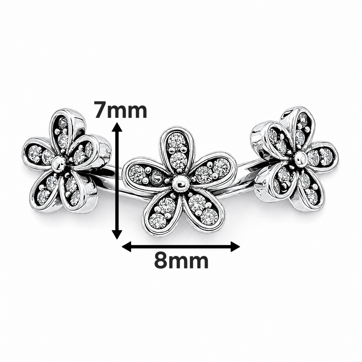 Anillo 3 Flores Pan Plata Ley 925
