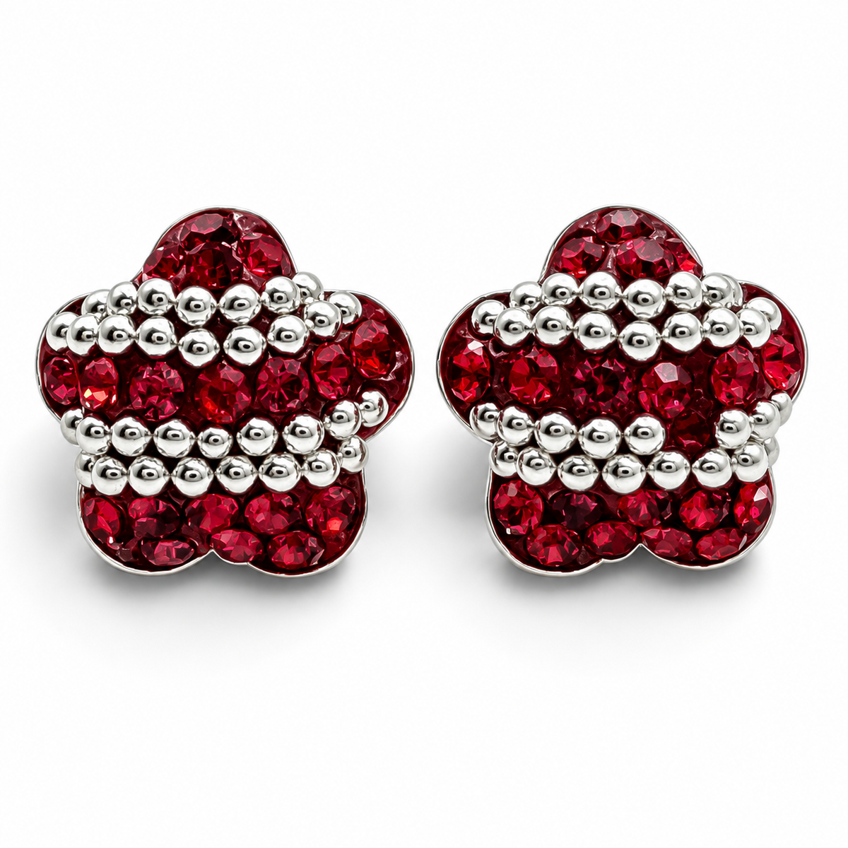 Arete Flor Roja Plata Ley 925