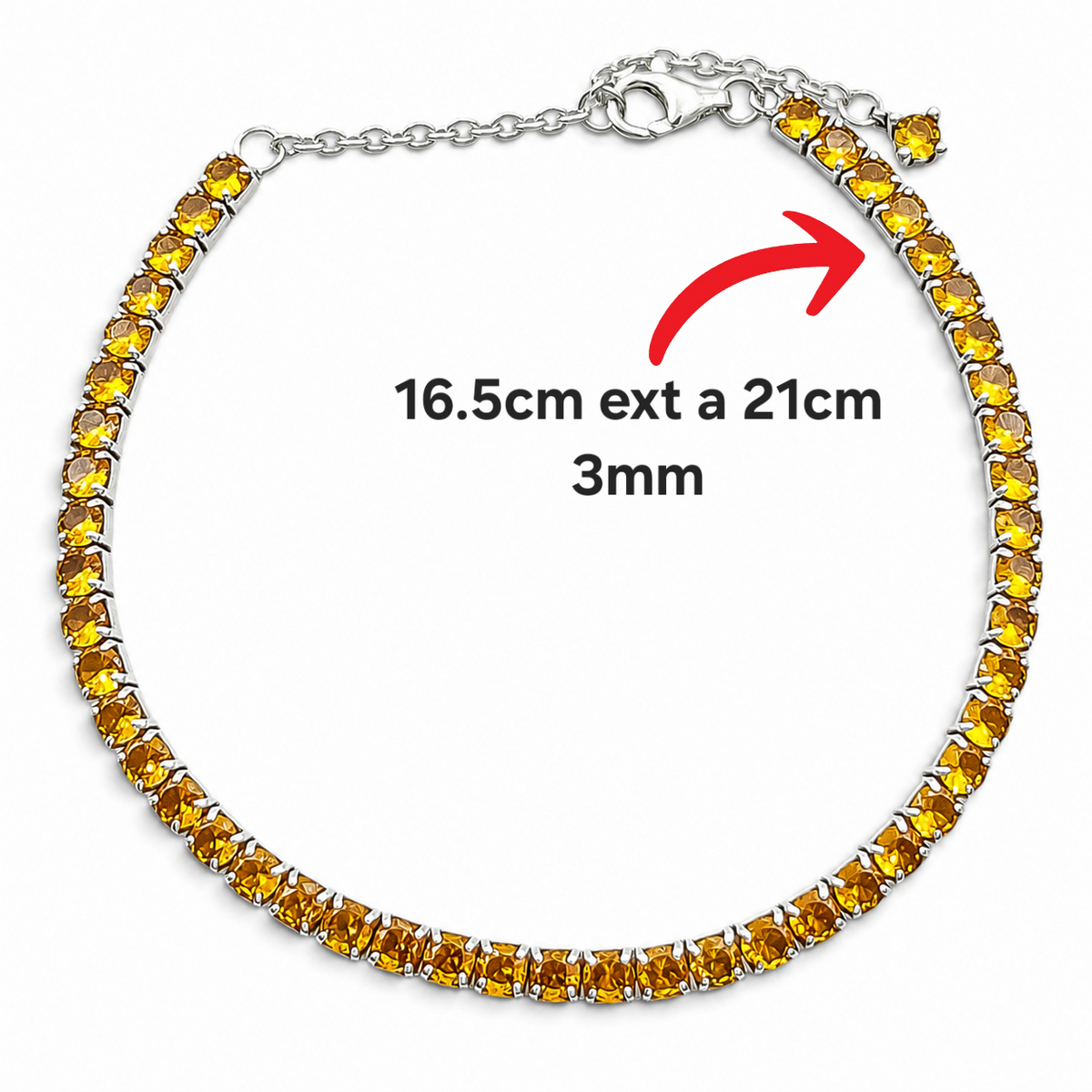 Pulsera Zirconia Amarilla Pan Plata Ley 925