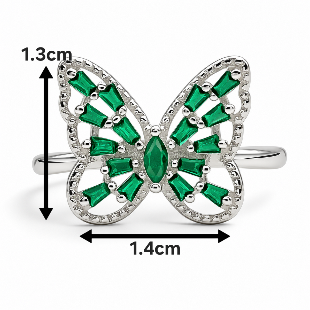 Anillo Mariposa Zirconia Verde Plata Ley 925