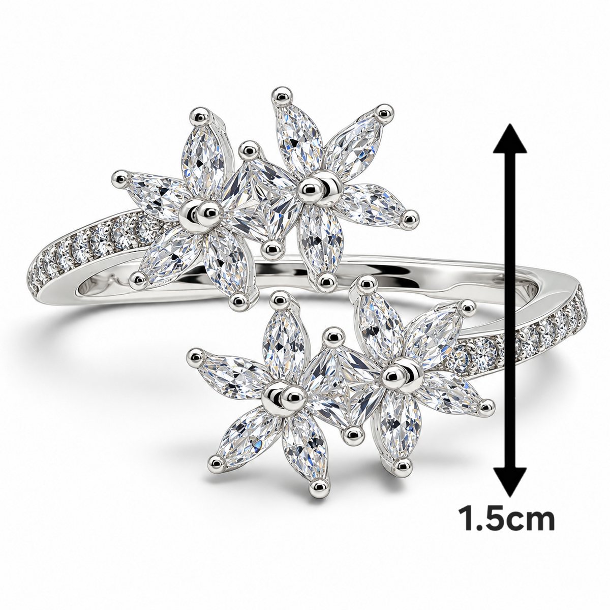 Anillo Ajustable Flores Plata Ley 925
