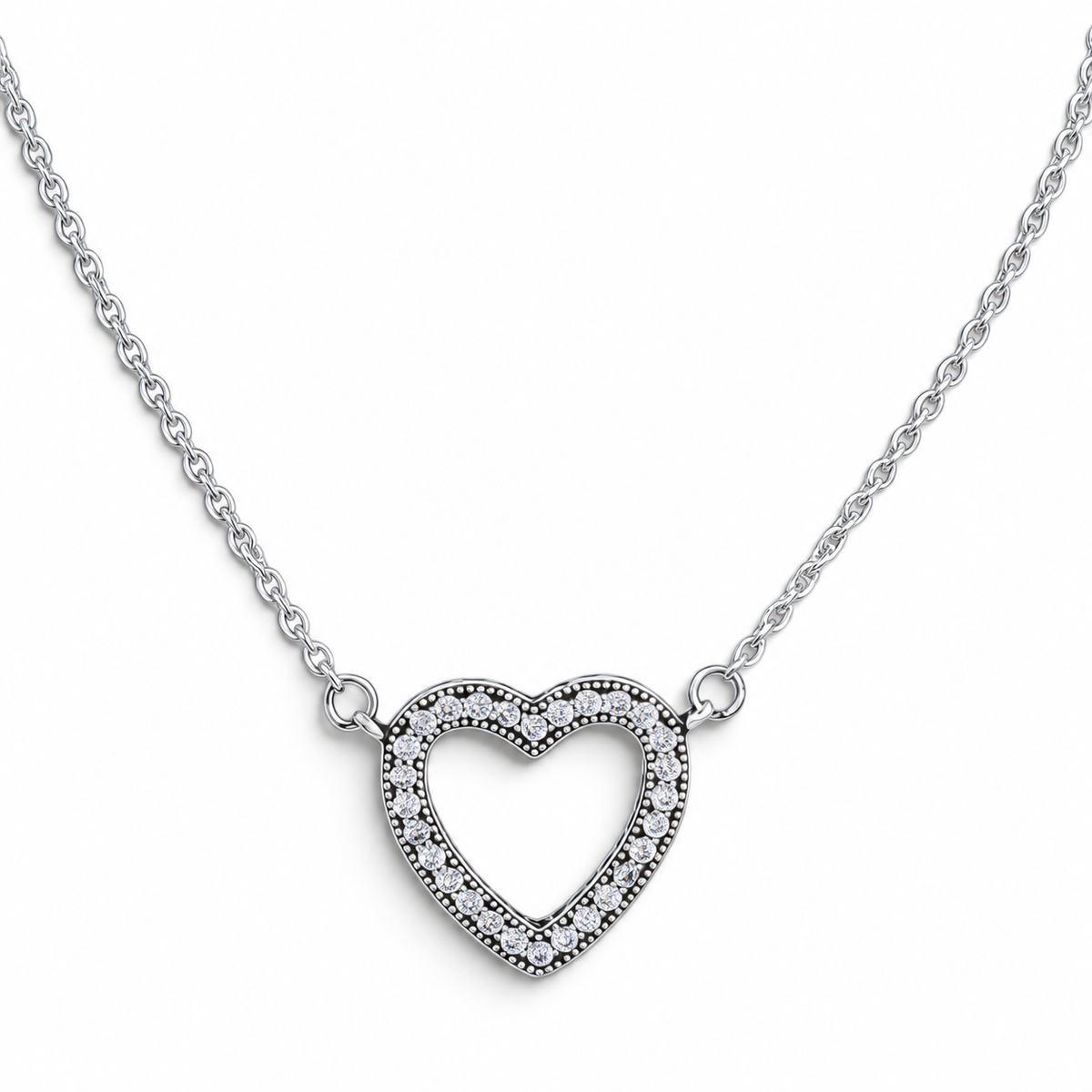 Collar Corazon Zirconia Pan Plata Ley 925