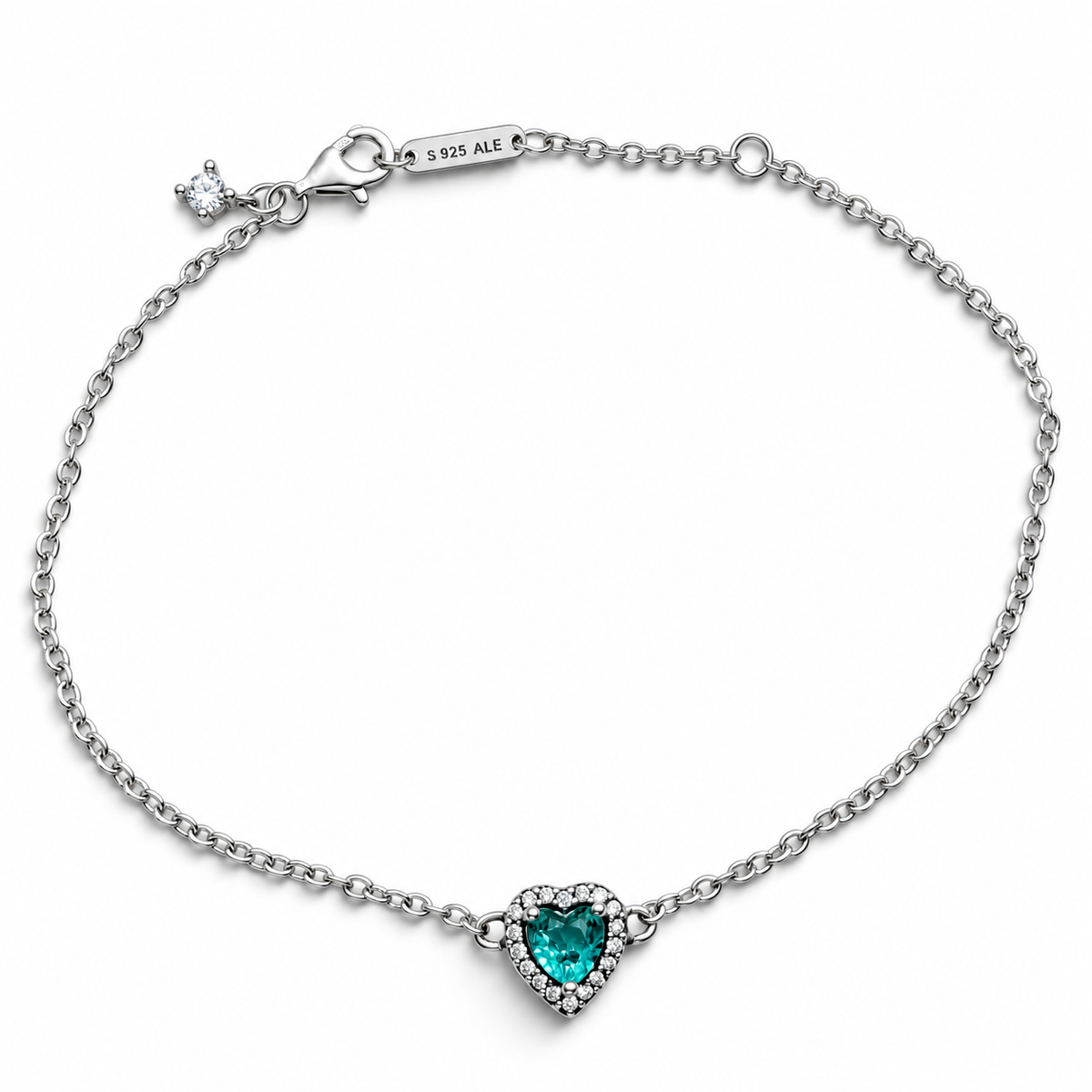 Pulsera Corazon Menta Plata Ley 925