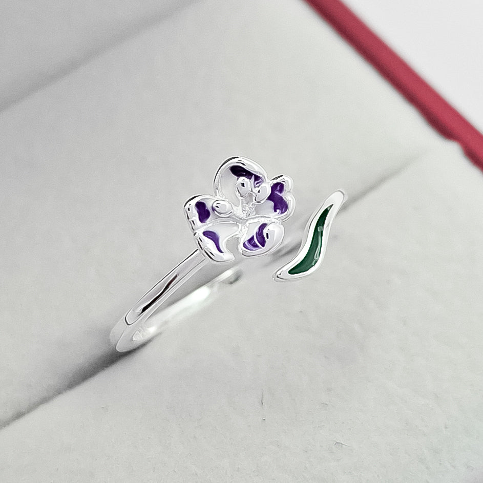 Anillo Flor Morada Esmalte