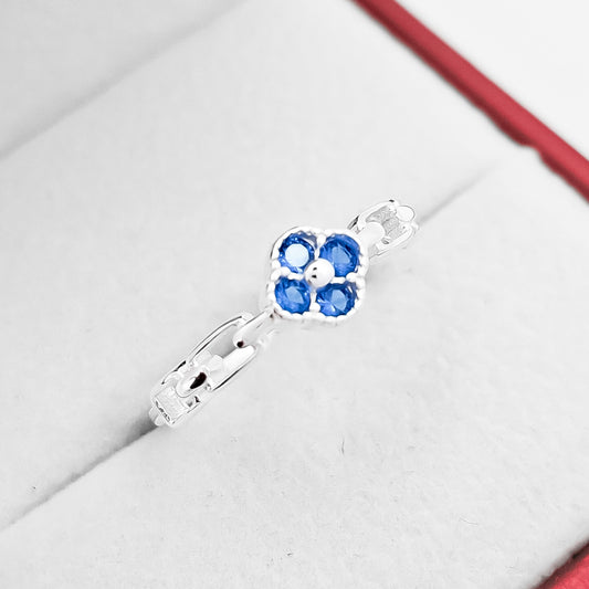 Anillo Flor Azul Cadena