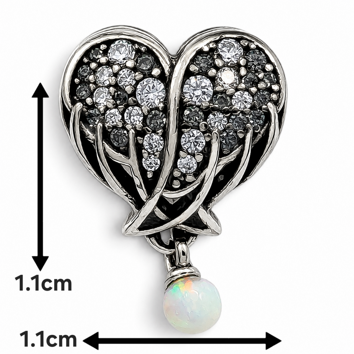 Charm Alas Corazon Plata Ley 925