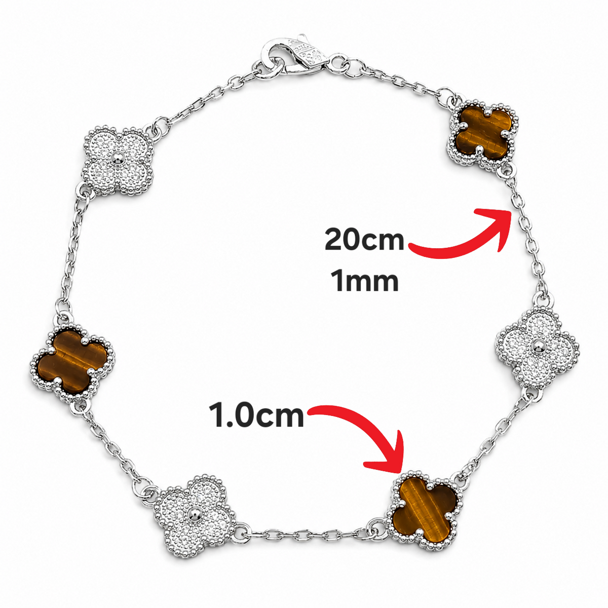 Pulsera Cafe Zirconia 6 Treboles Plata Ley 925