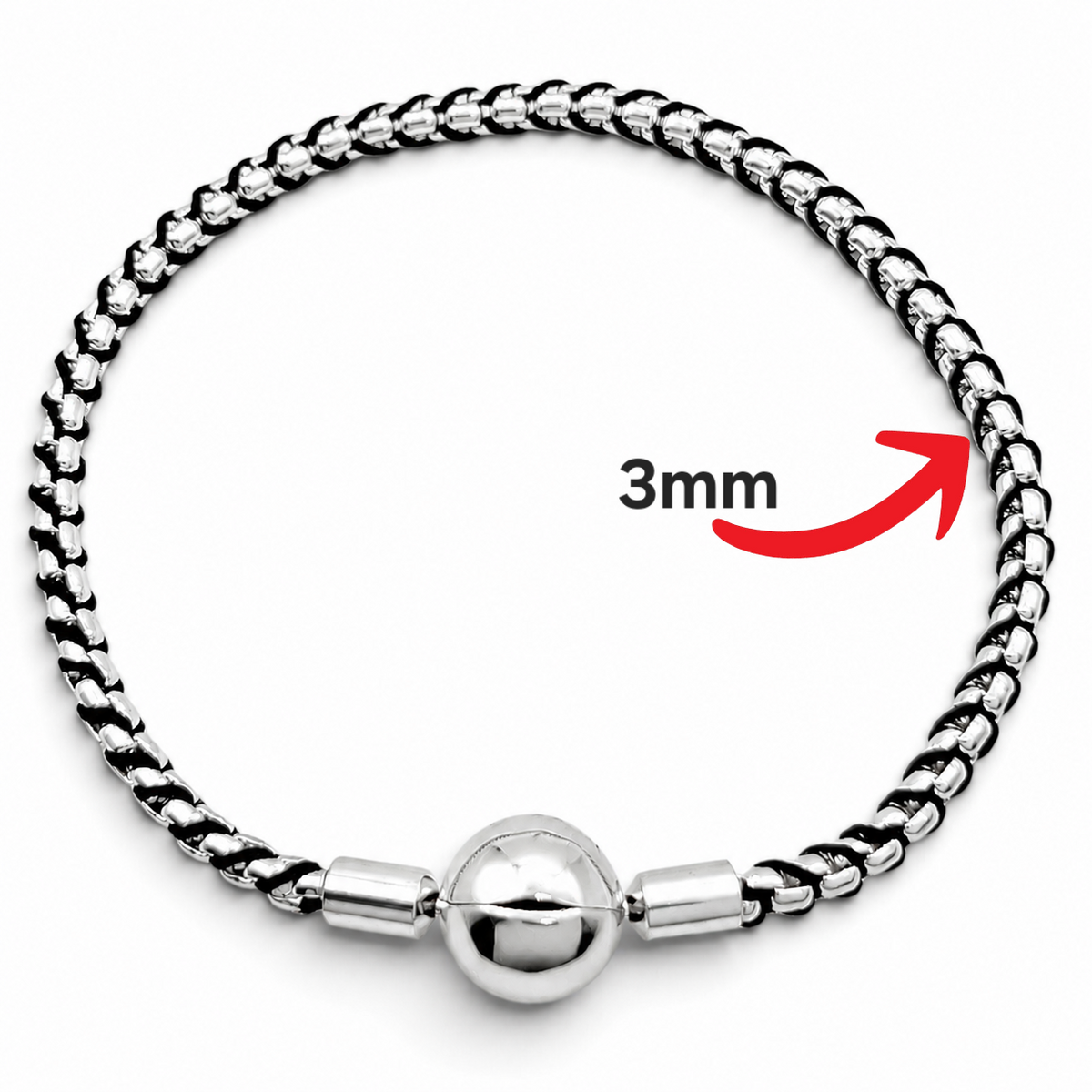 Pulsera Negra Pan Plata Ley 925