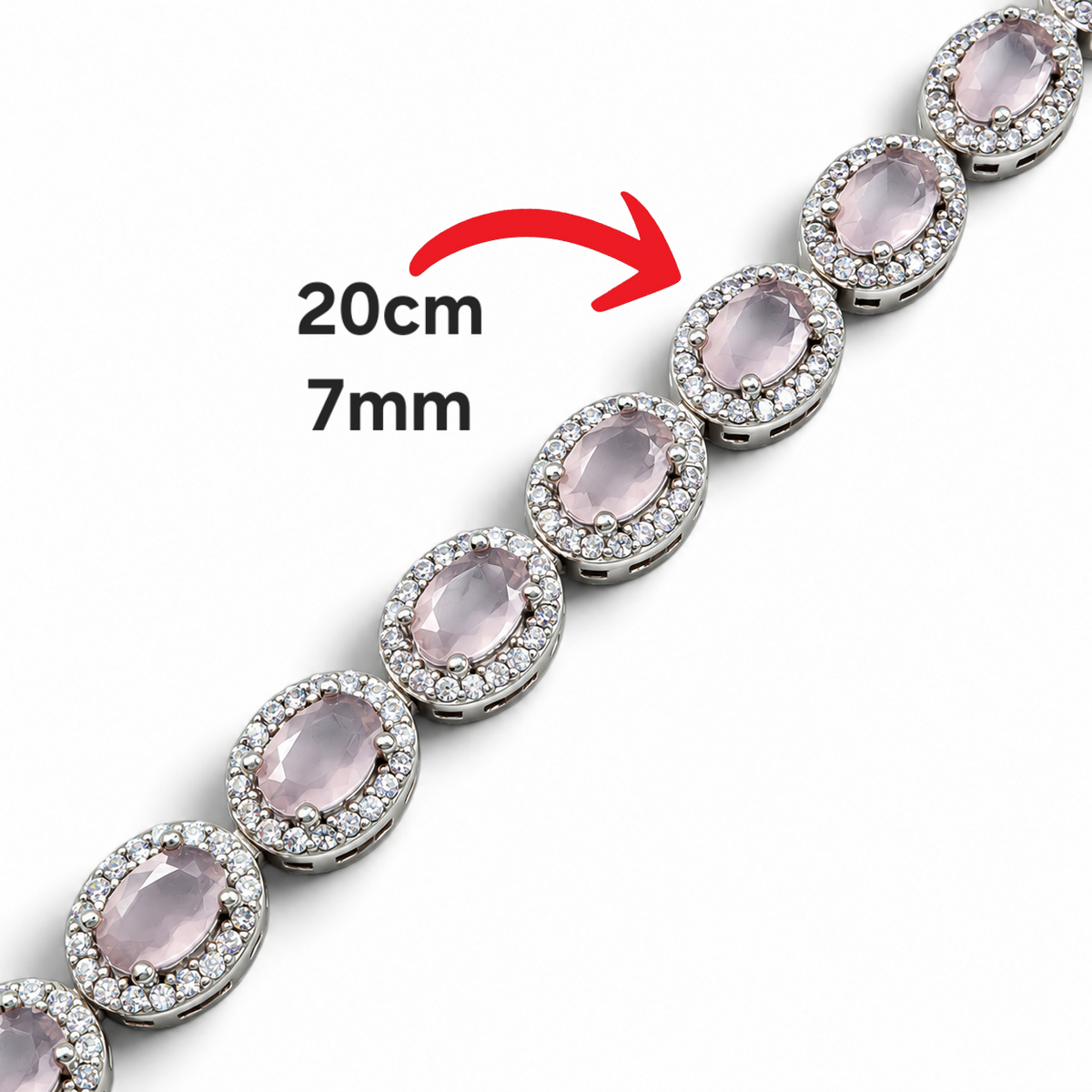 Pulsera Zirconia Cuarzo Rosa Plata Ley 925