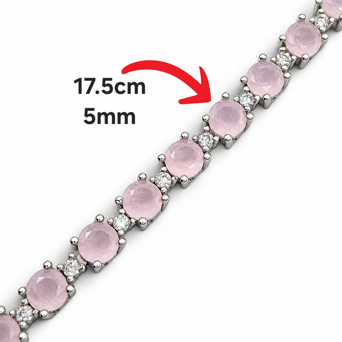 Pulsera Zirconia Redonda Cuarzo Rosa Plata Ley 925