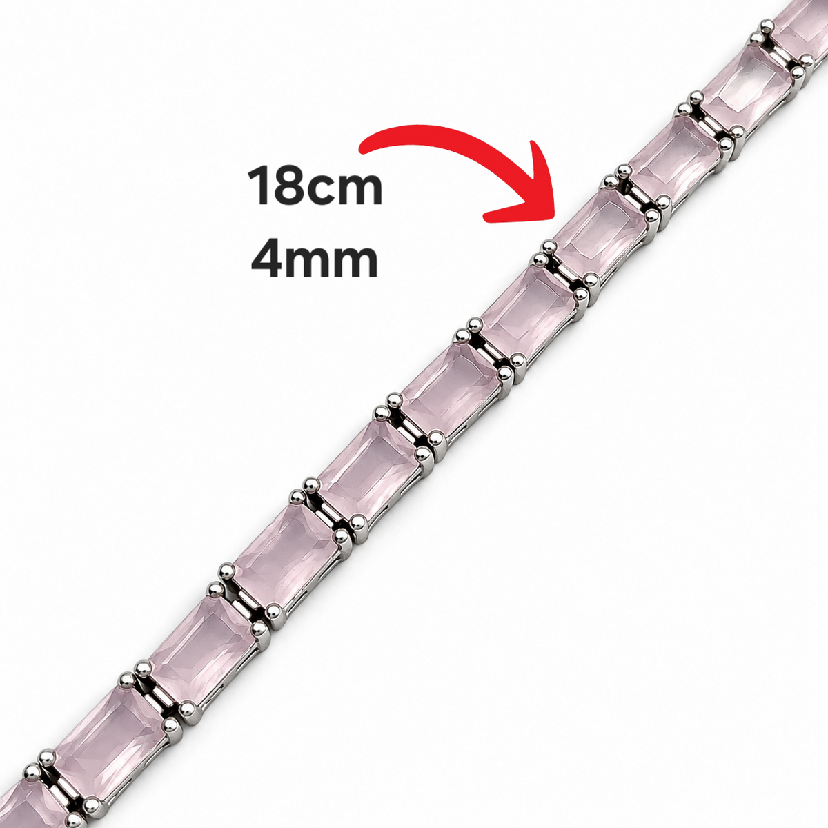 Pulsera Cuadro Cuarzo Rosa Plata Ley 925