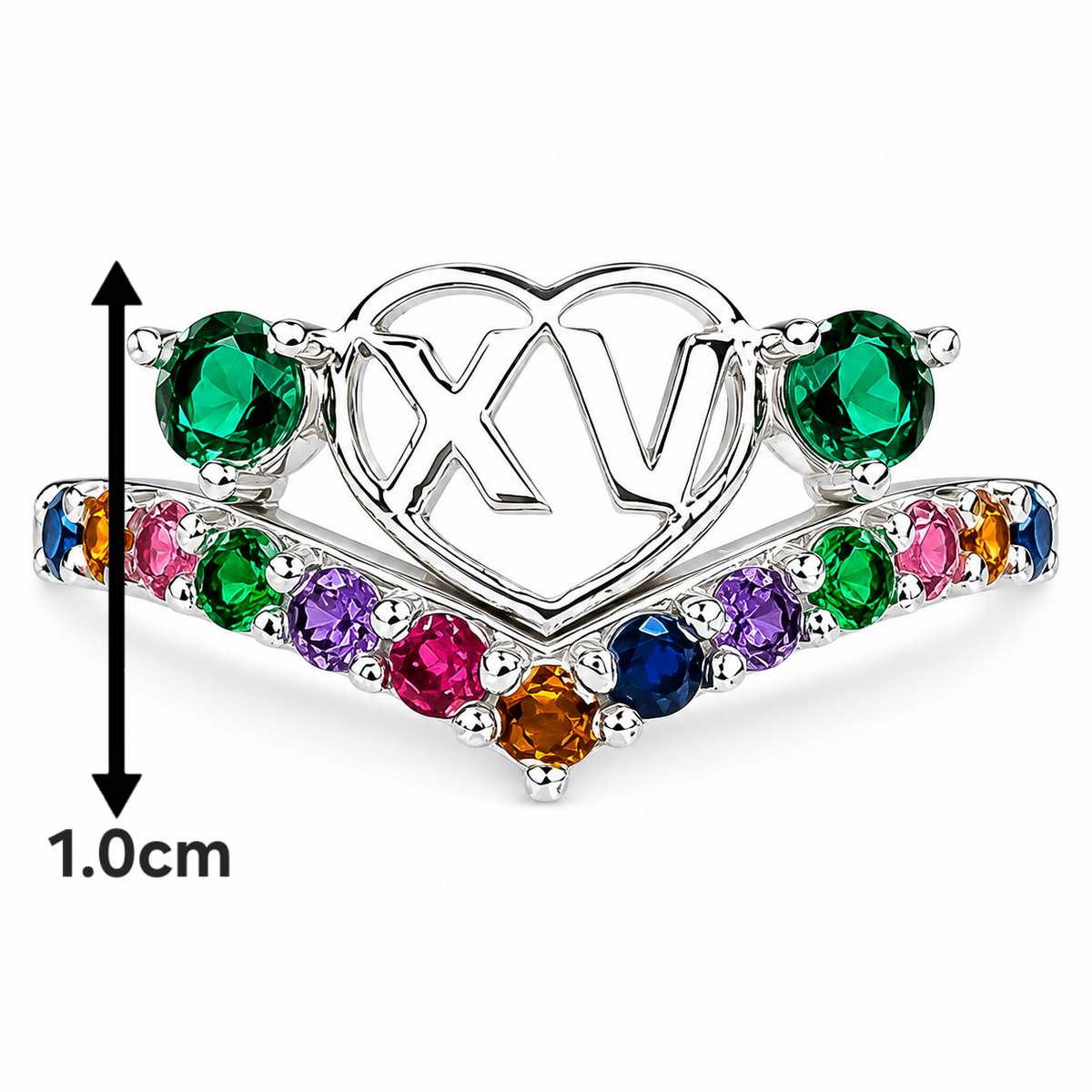 Anillo XV Verde Plata Ley 925