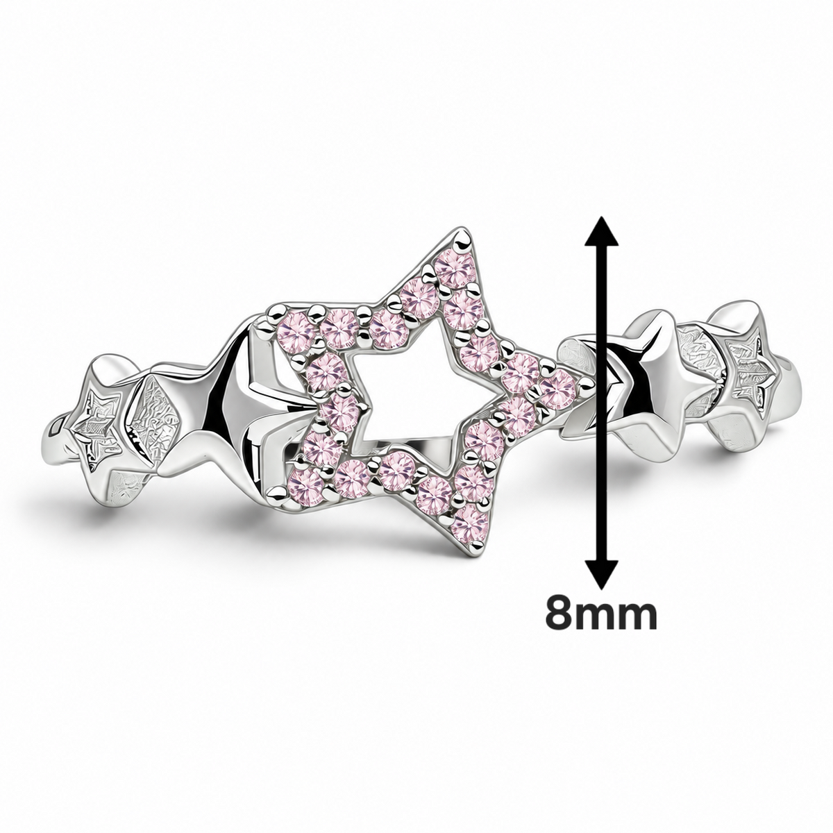 Anillo Estrella Rosa Plata Ley 925