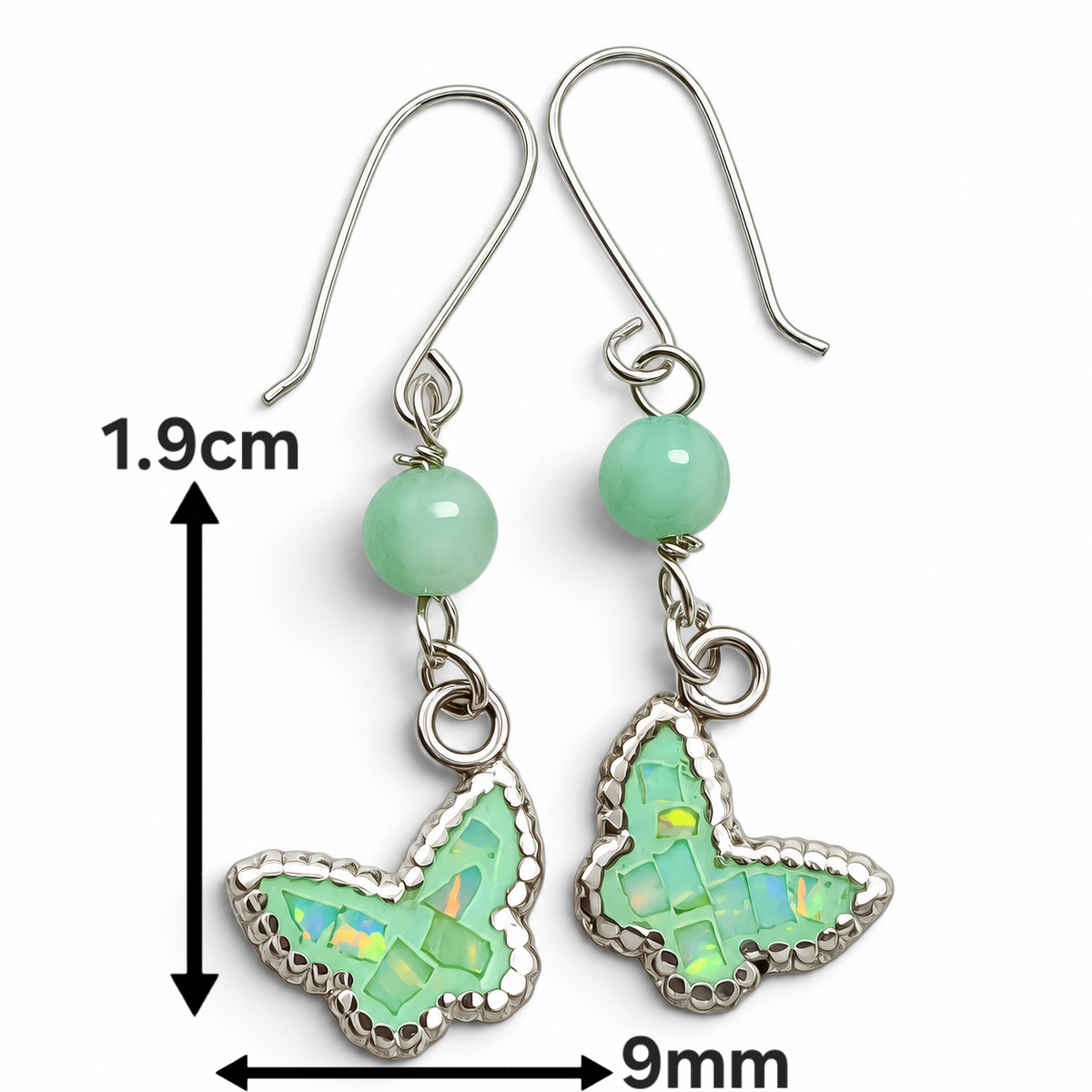 Arete Mariposa Verde Plata Ley 925