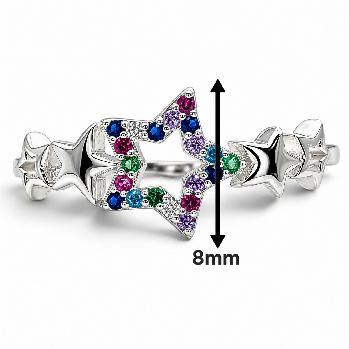 Anillo Estrella Multicolor Plata Ley 925
