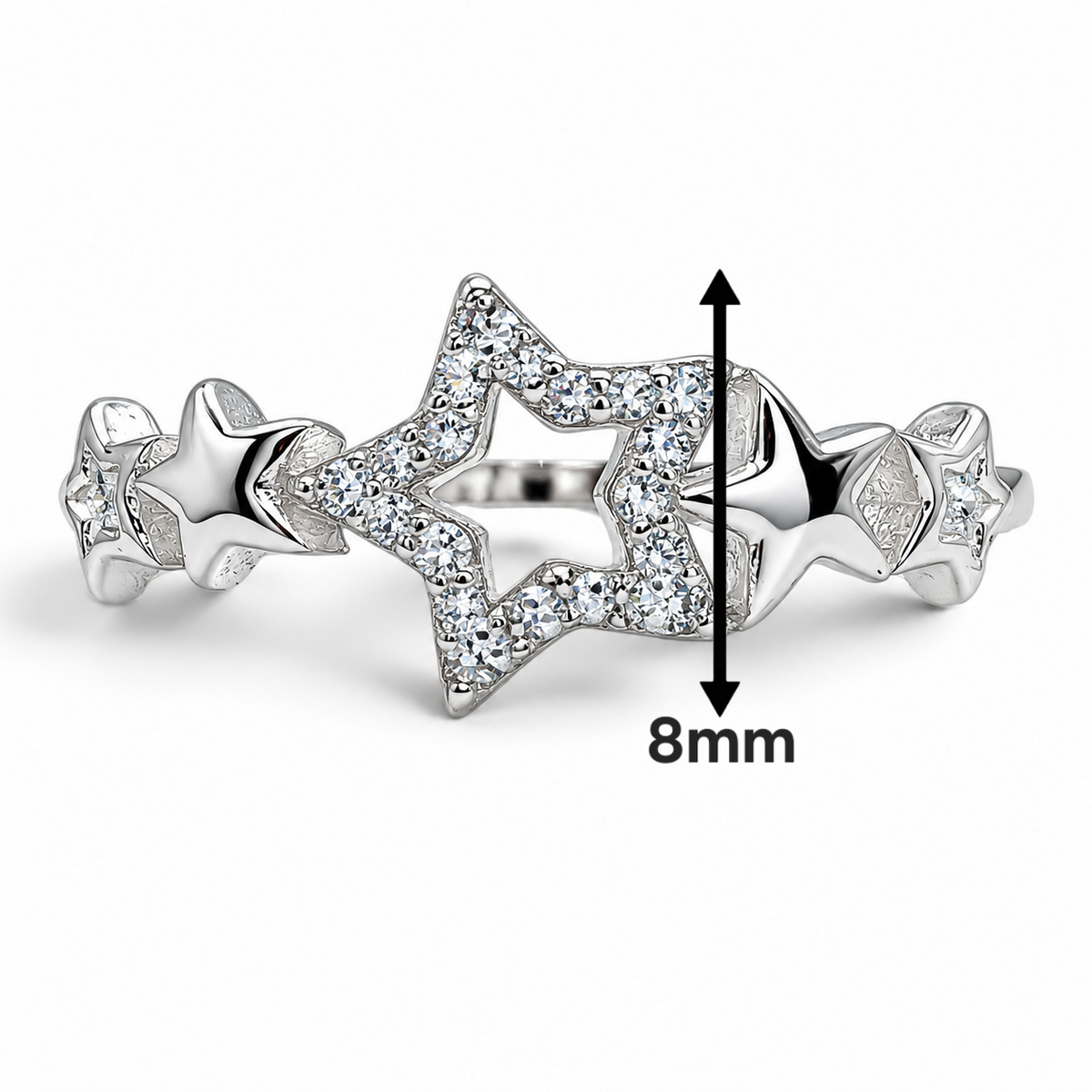 Anillo Estrella Blanco Plata Ley 925