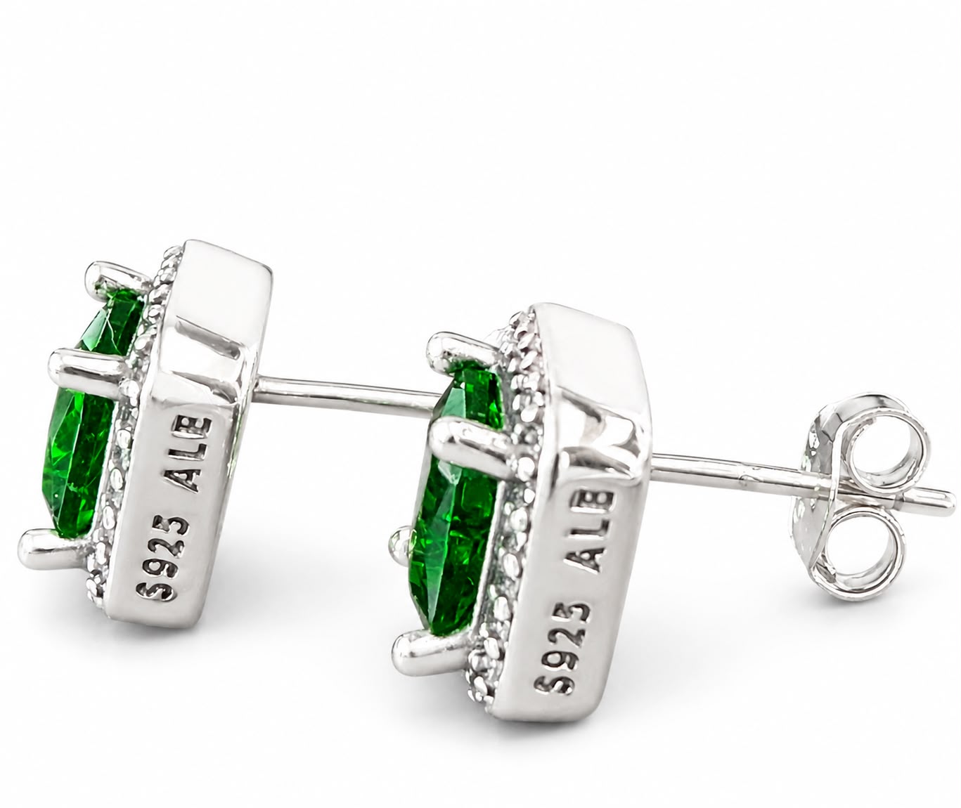 Aretes Inspirados Cuadro Verde Estilo Pan en Plata Ley .925