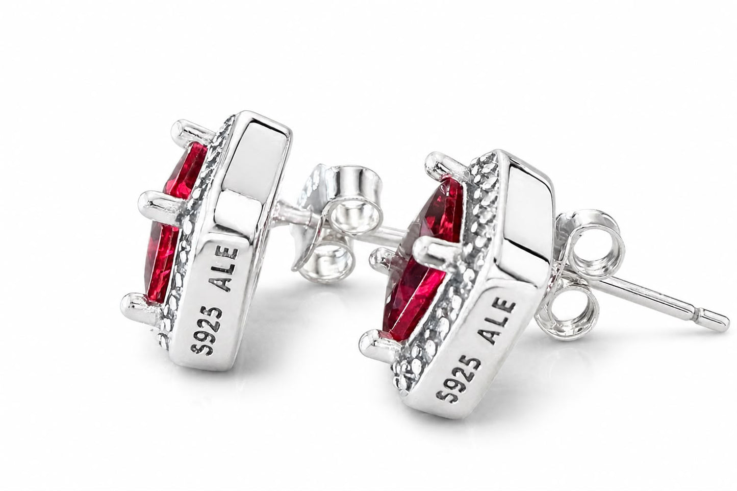 Aretes Inspirados Cuadro Rojo Estilo Pan en Plata Ley .925