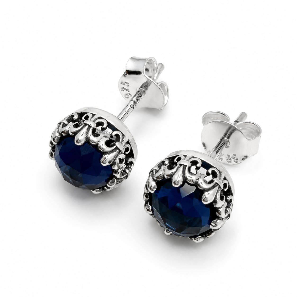 Aretes Inspirados Circulo Azul Estilo Pan en Plata Ley .925