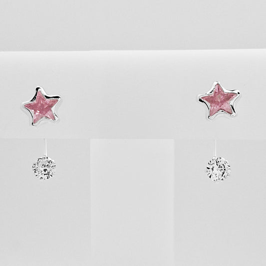 Arete Curvo Estrella Rosa