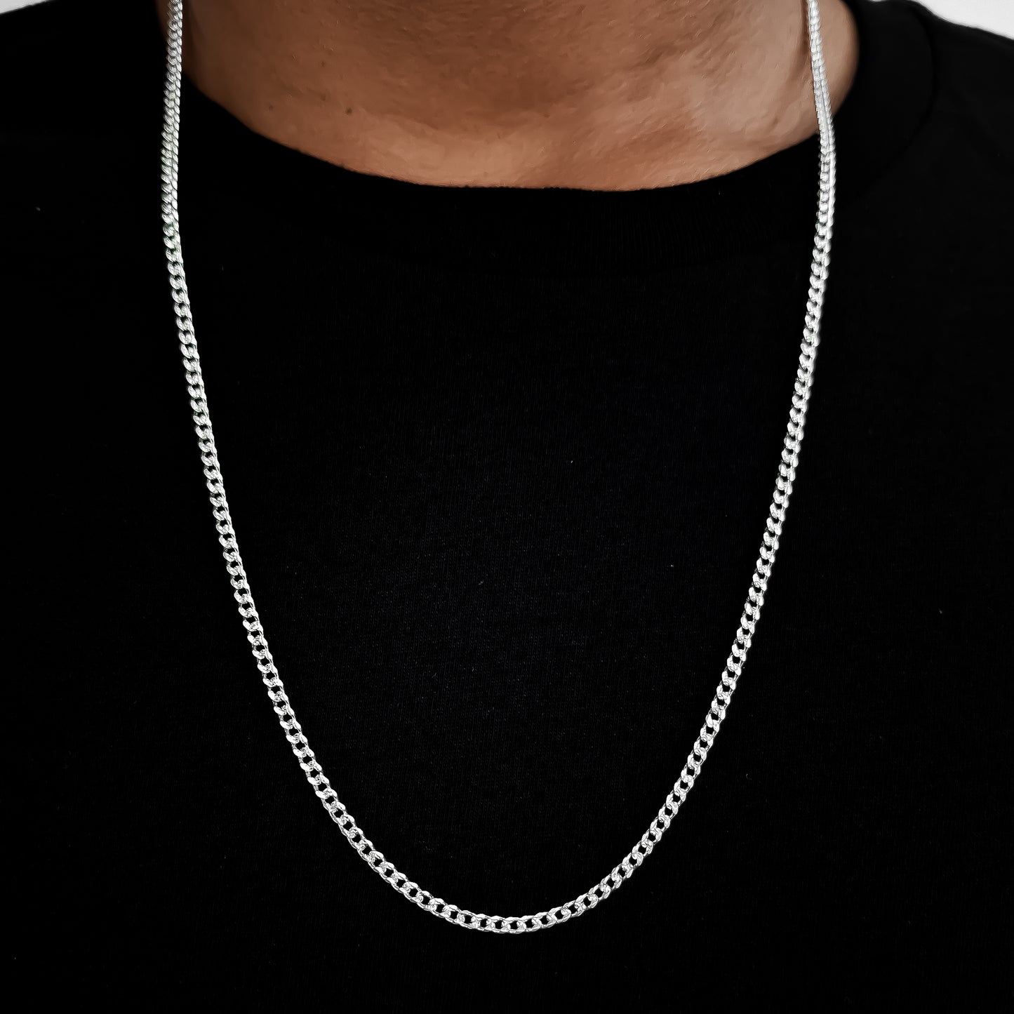 Cadena Cubana Diamantada 3mm Plata Ley 925