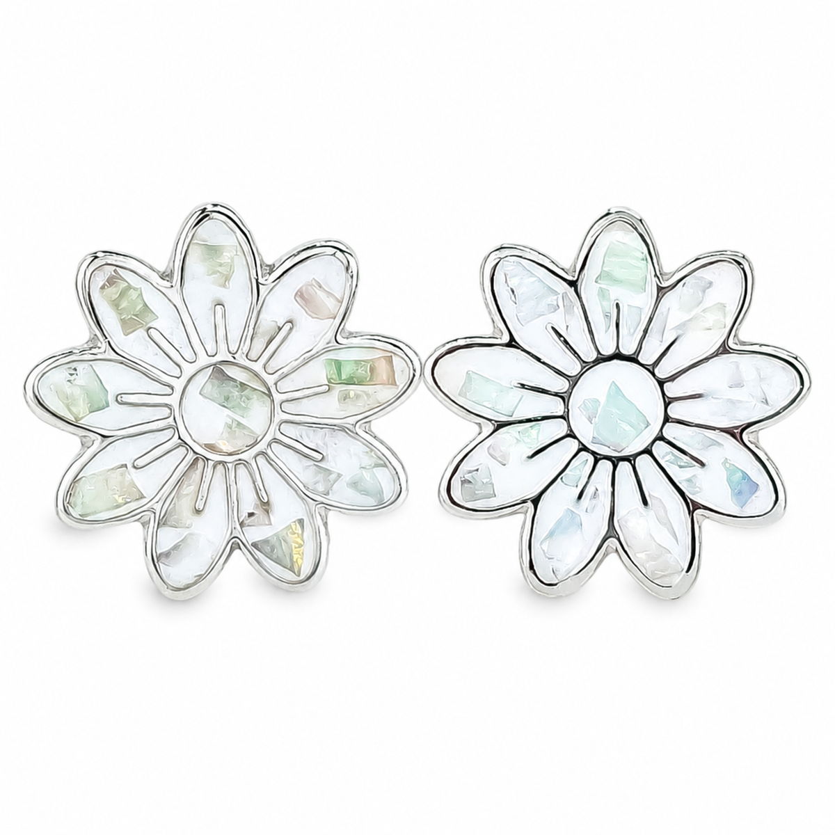 Set Flor Blanca Grande Plata Ley 925
