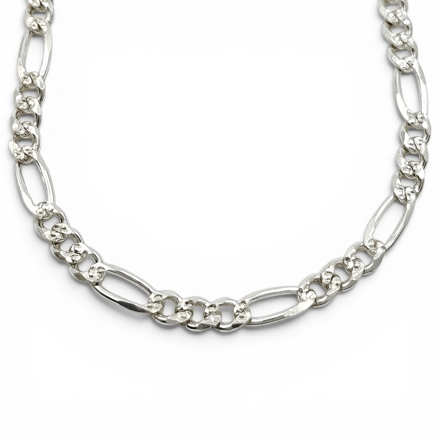 Cadena Figaro Diamantada 4mm Plata Ley 925