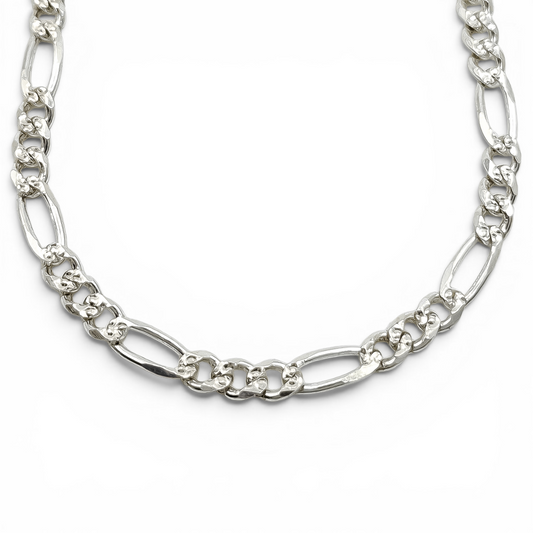 Cadena Figaro Diamantada 4mm Plata Ley 925