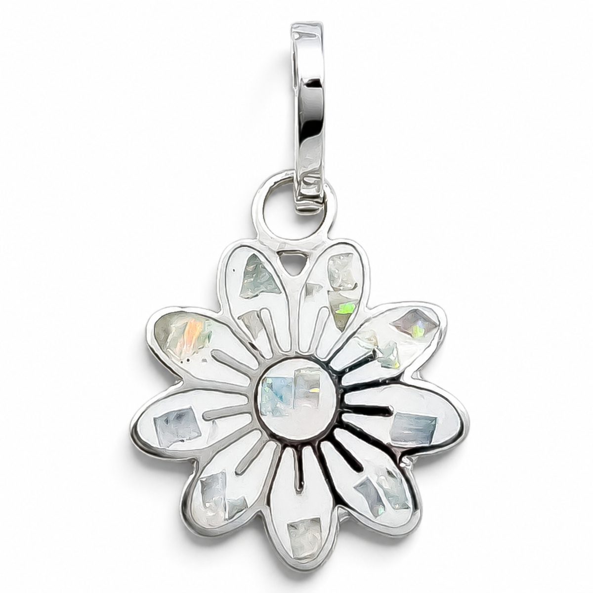 Set Flor Blanca Grande Plata Ley 925