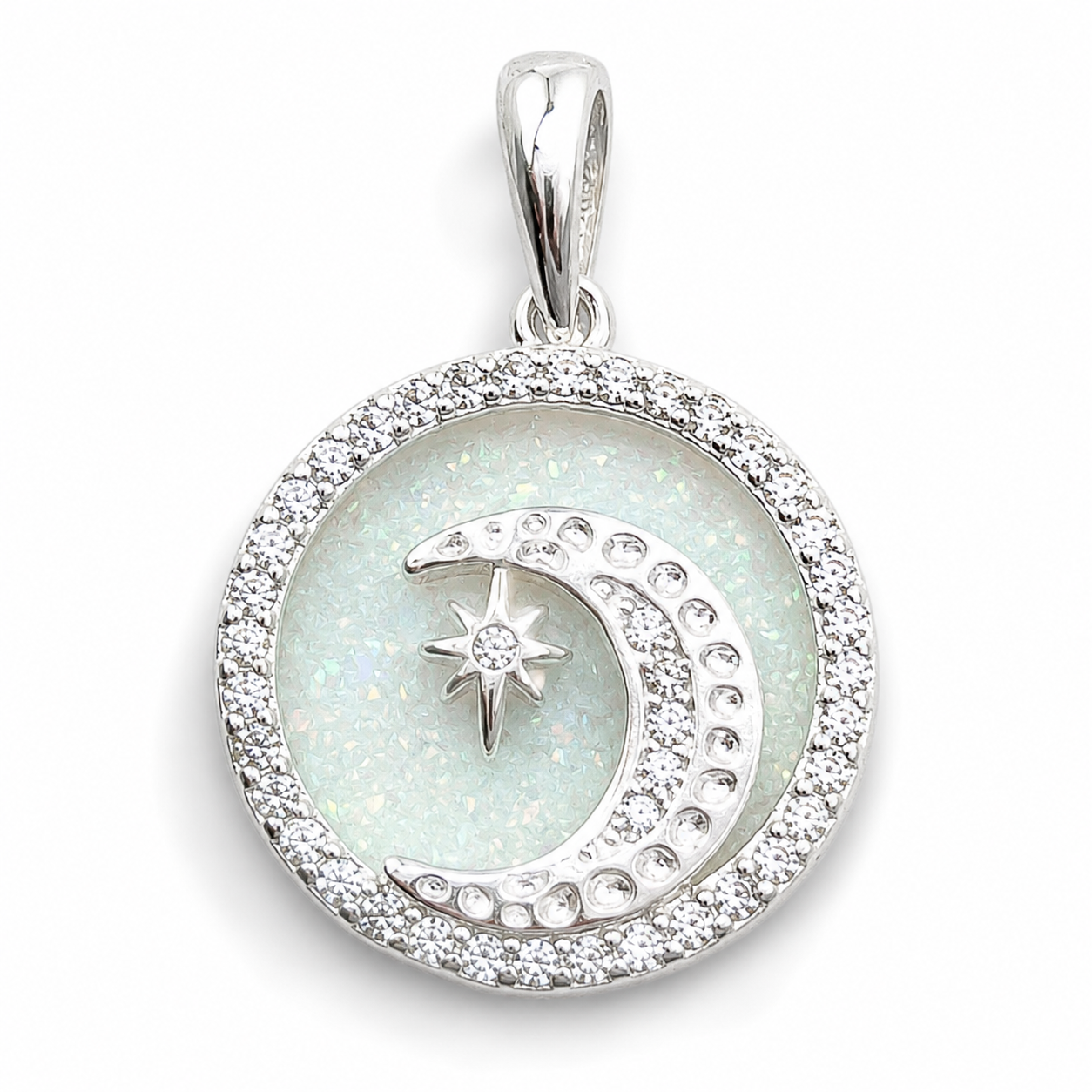 Dije Opalo Blanco Luna Plata Ley 925