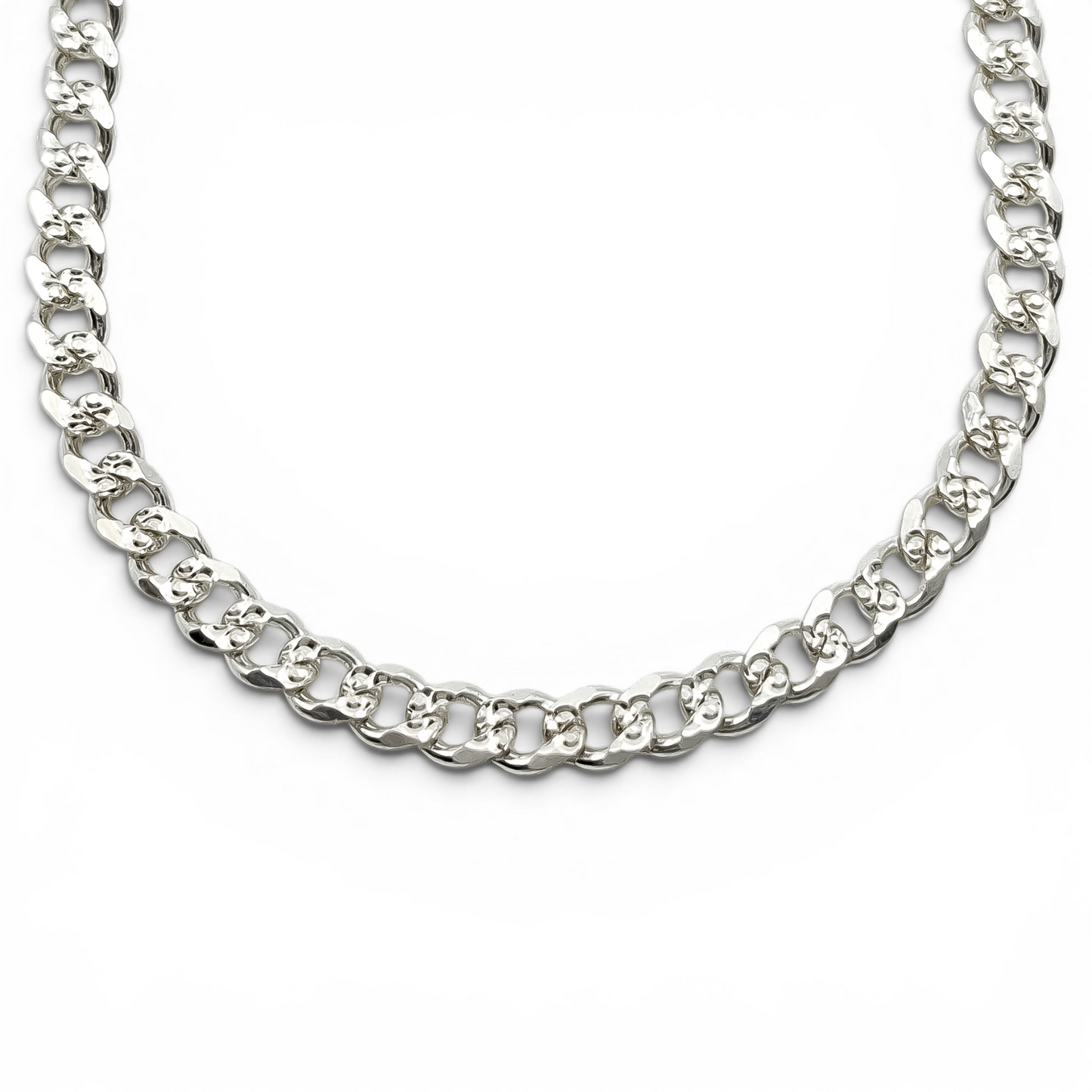 Cadena Cubana Diamantada 4mm Plata Ley 925