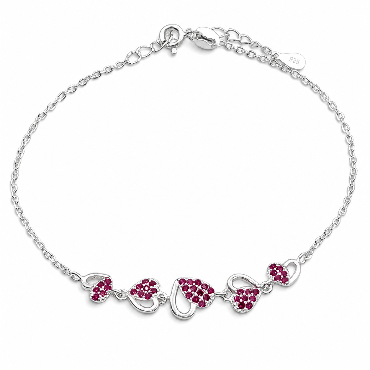 Pulsera Corazones Fiusha Plata Ley 925