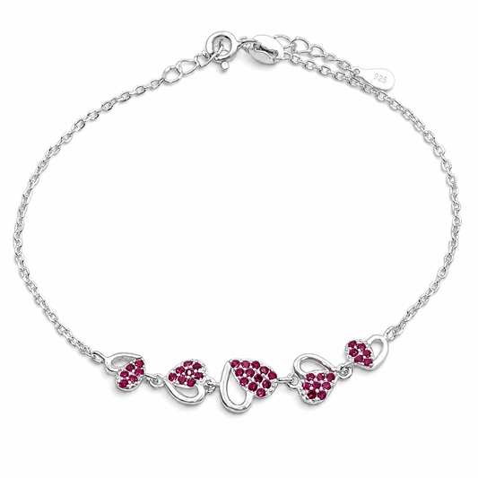 Pulsera Corazones Fiusha Plata Ley 925