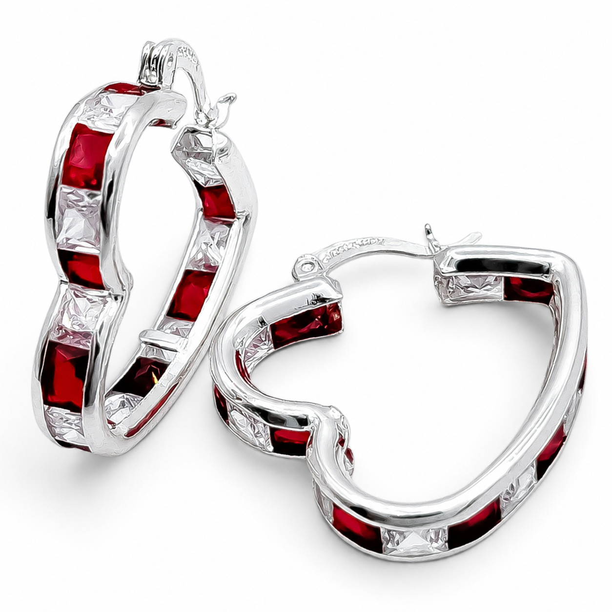 Arracada Corazon Zirconia Roja Plata Ley 925