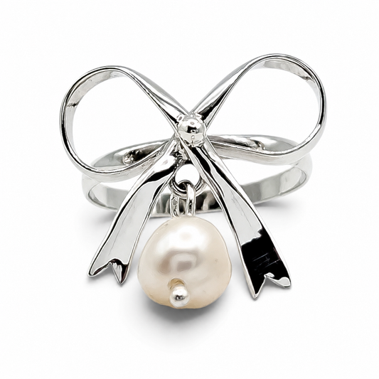 Anillo Moño Perla Plata Ley 925