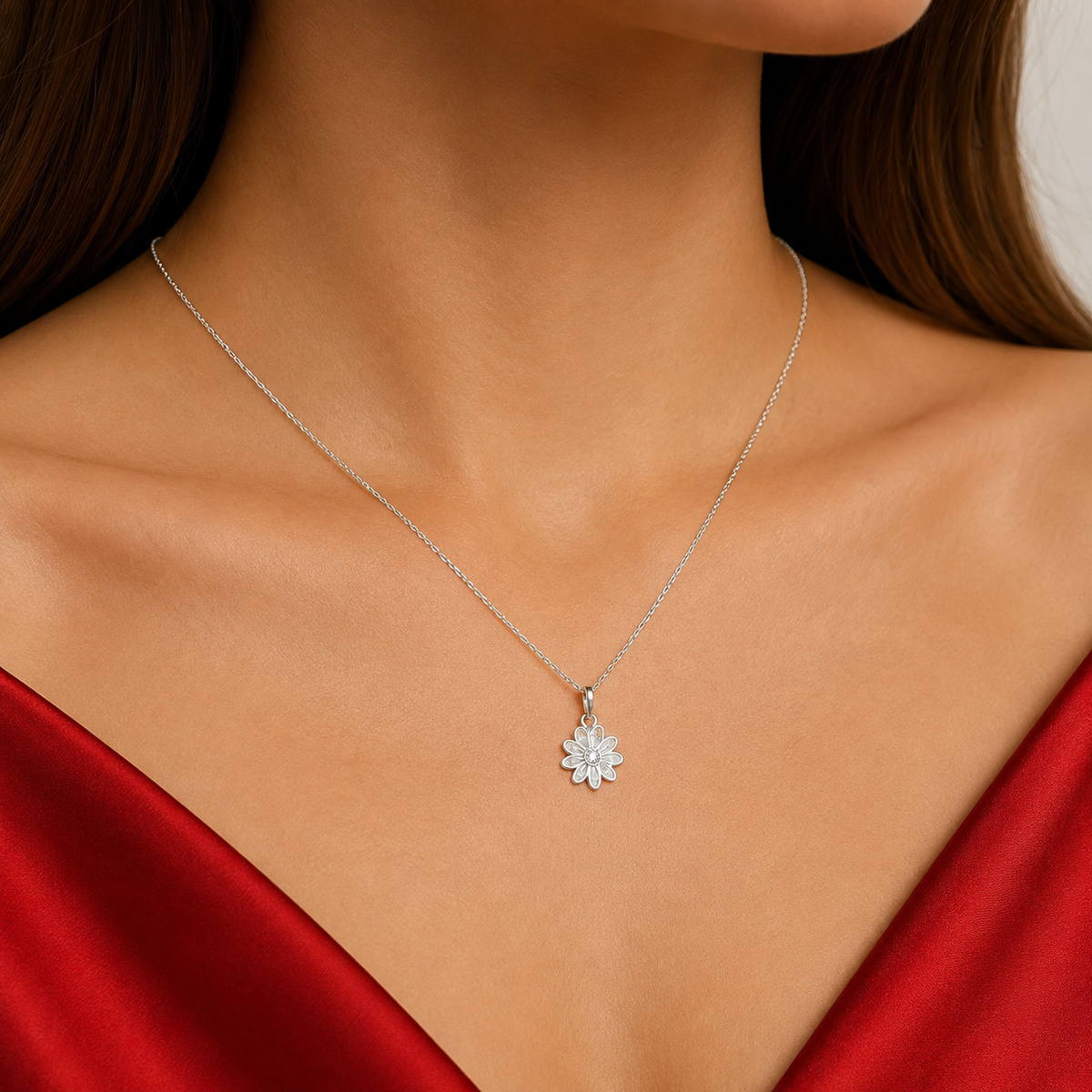 Set Flor Blanca Grande Plata Ley 925