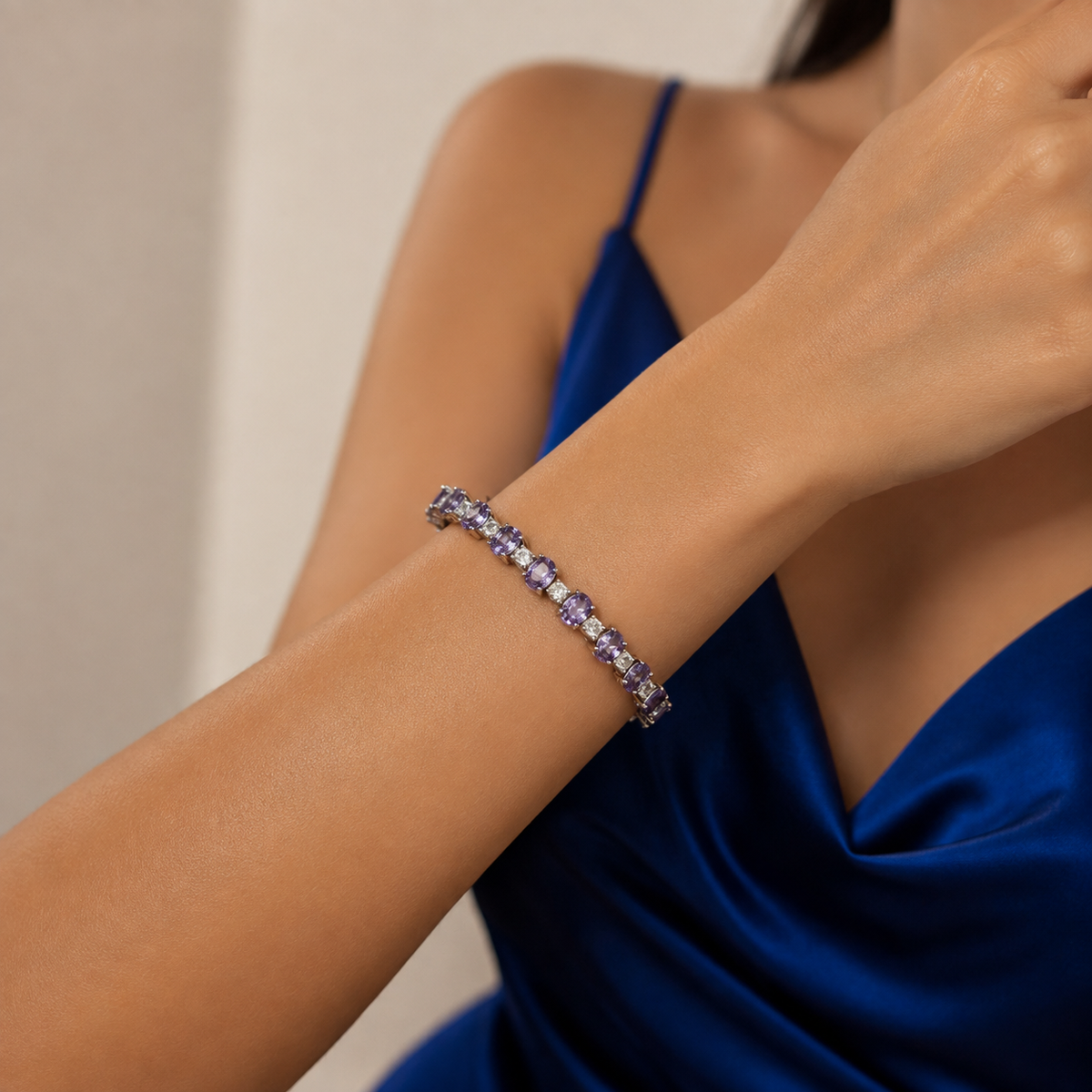 Pulsera Zirconia Morada Plata Ley 925