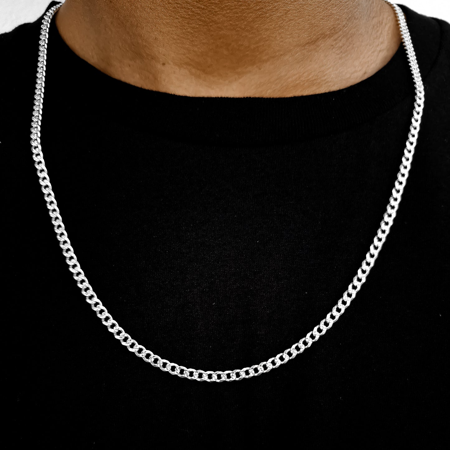 Cadena Cubana Diamantada 4mm Plata Ley 925