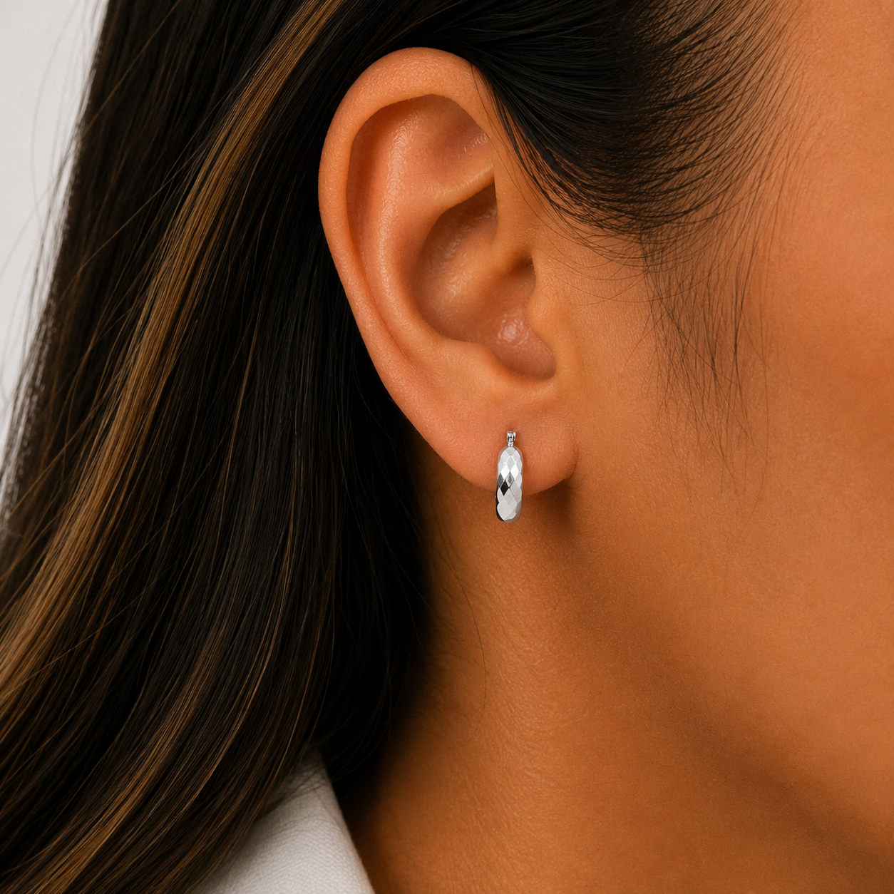 Arracada Chica Facetada Plata Ley 925