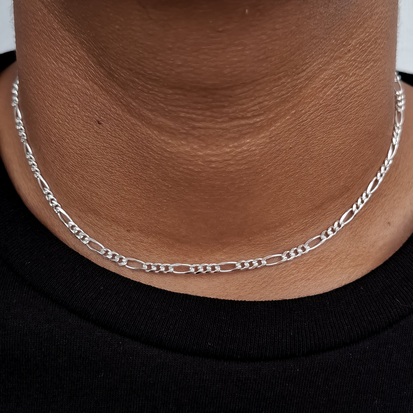 Cadena Figaro Diamantada 3mm Plata Ley 925
