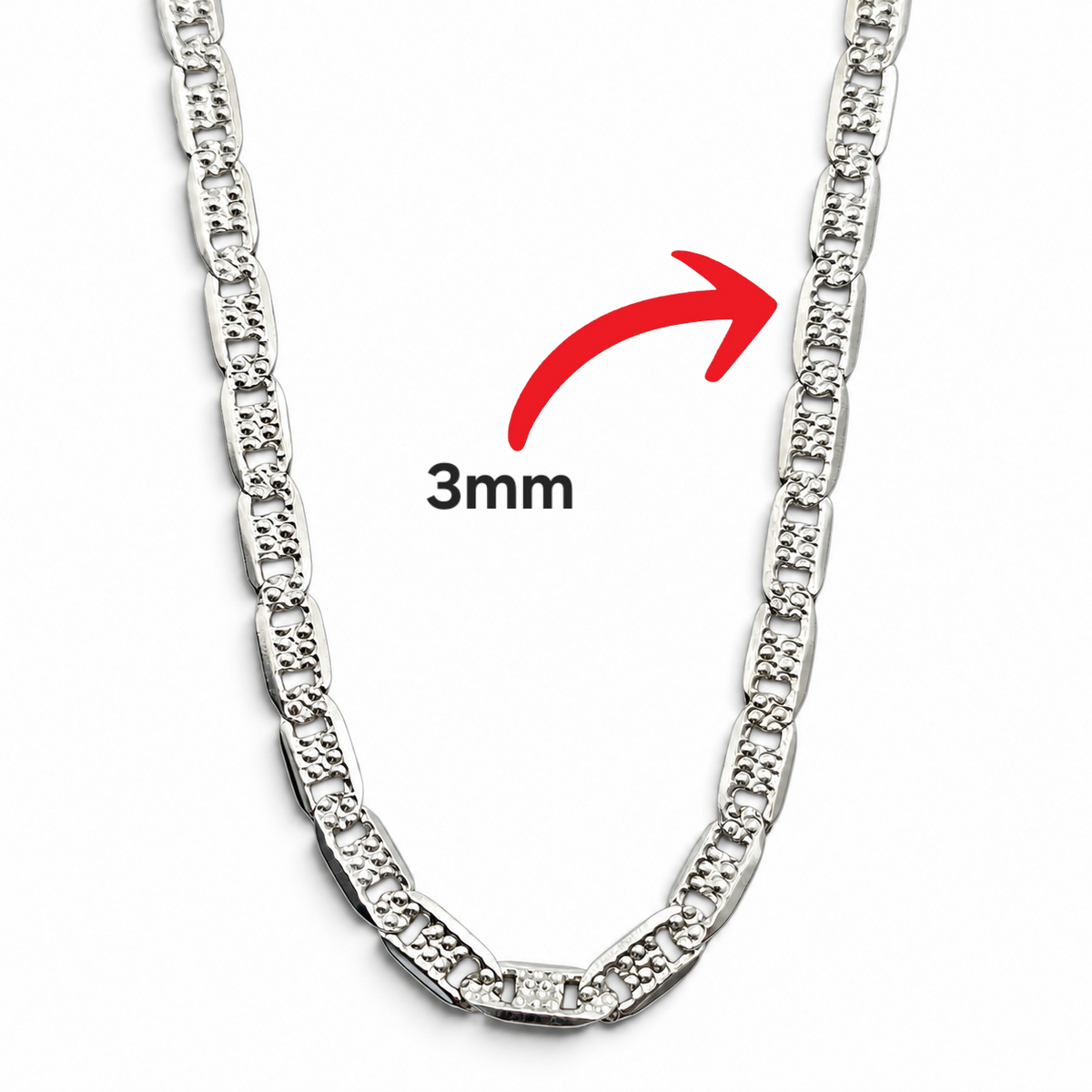 Cadena Planchada Diamantada 3mm Plata Ley 925