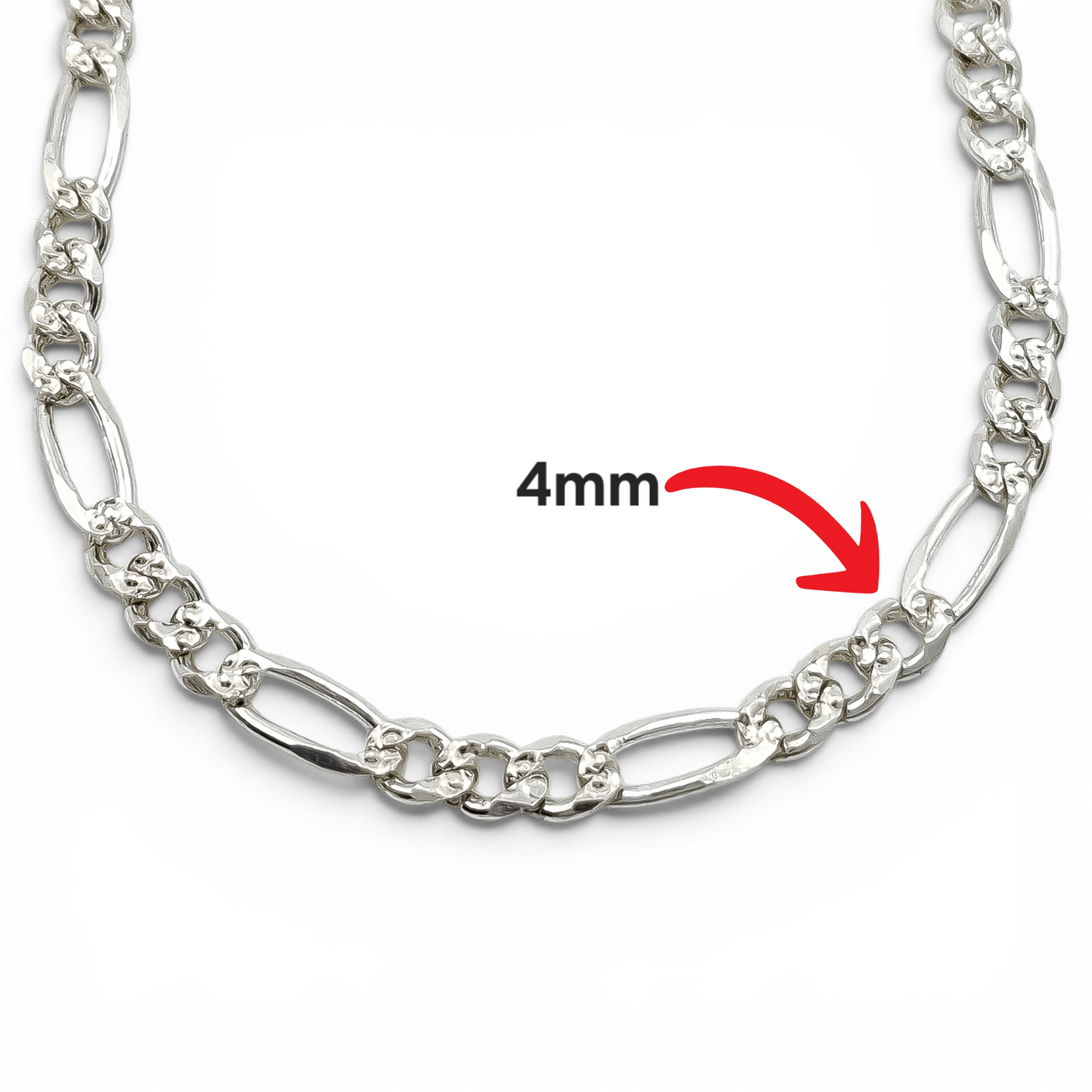 Cadena Figaro Diamantada 4mm Plata Ley 925