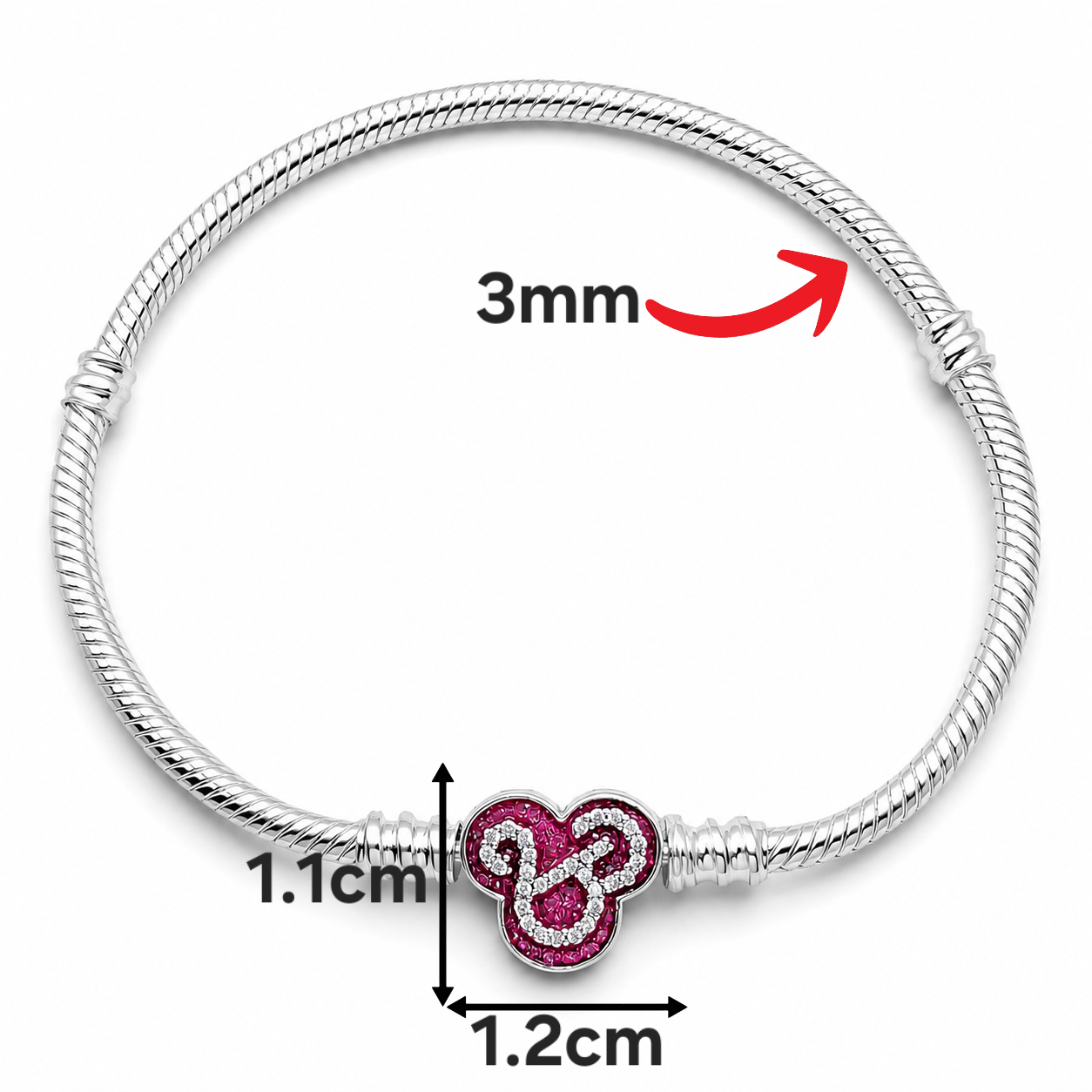 Pulsera Barbie Pan 3mm Plata Ley 925