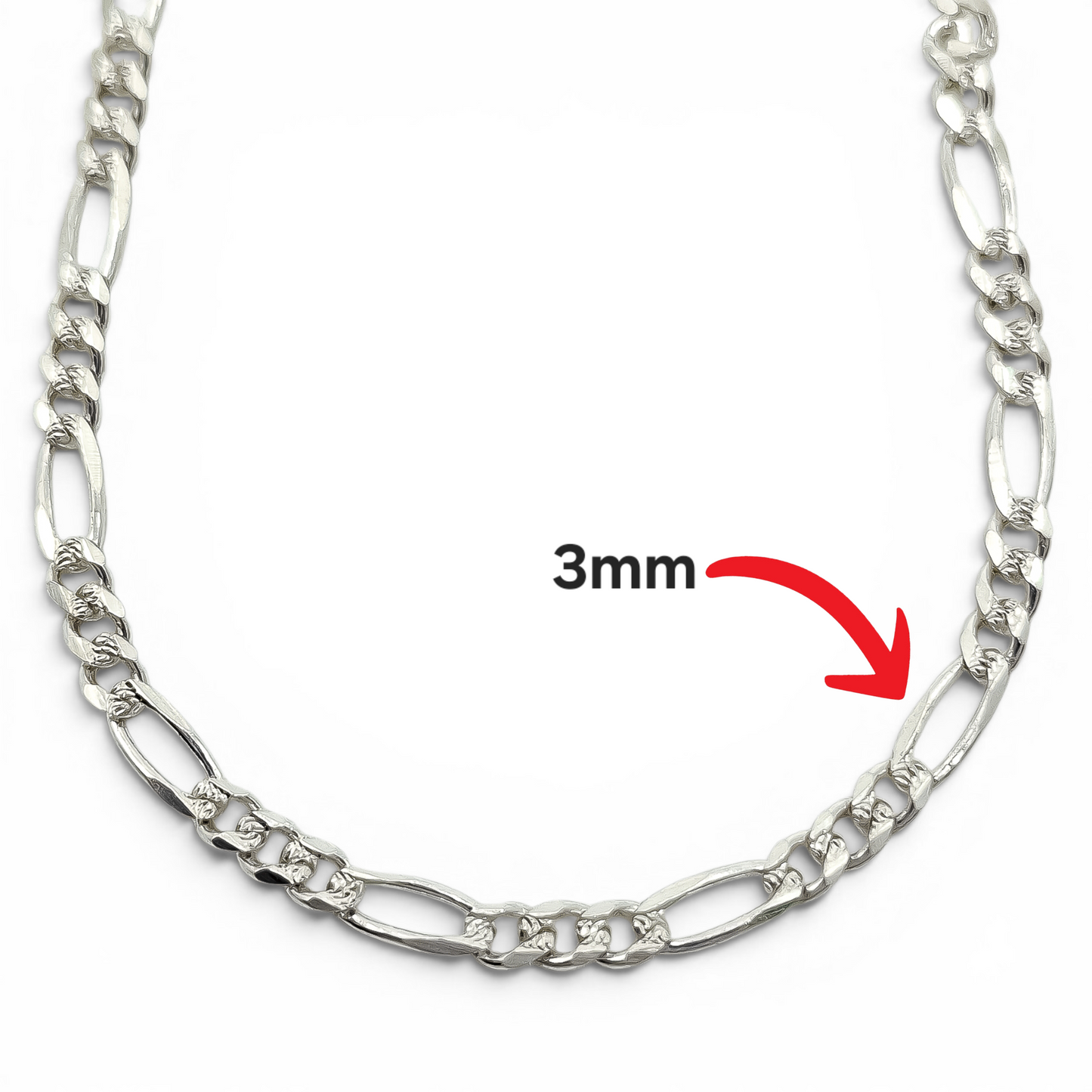 Cadena Figaro Diamantada 3mm Plata Ley 925