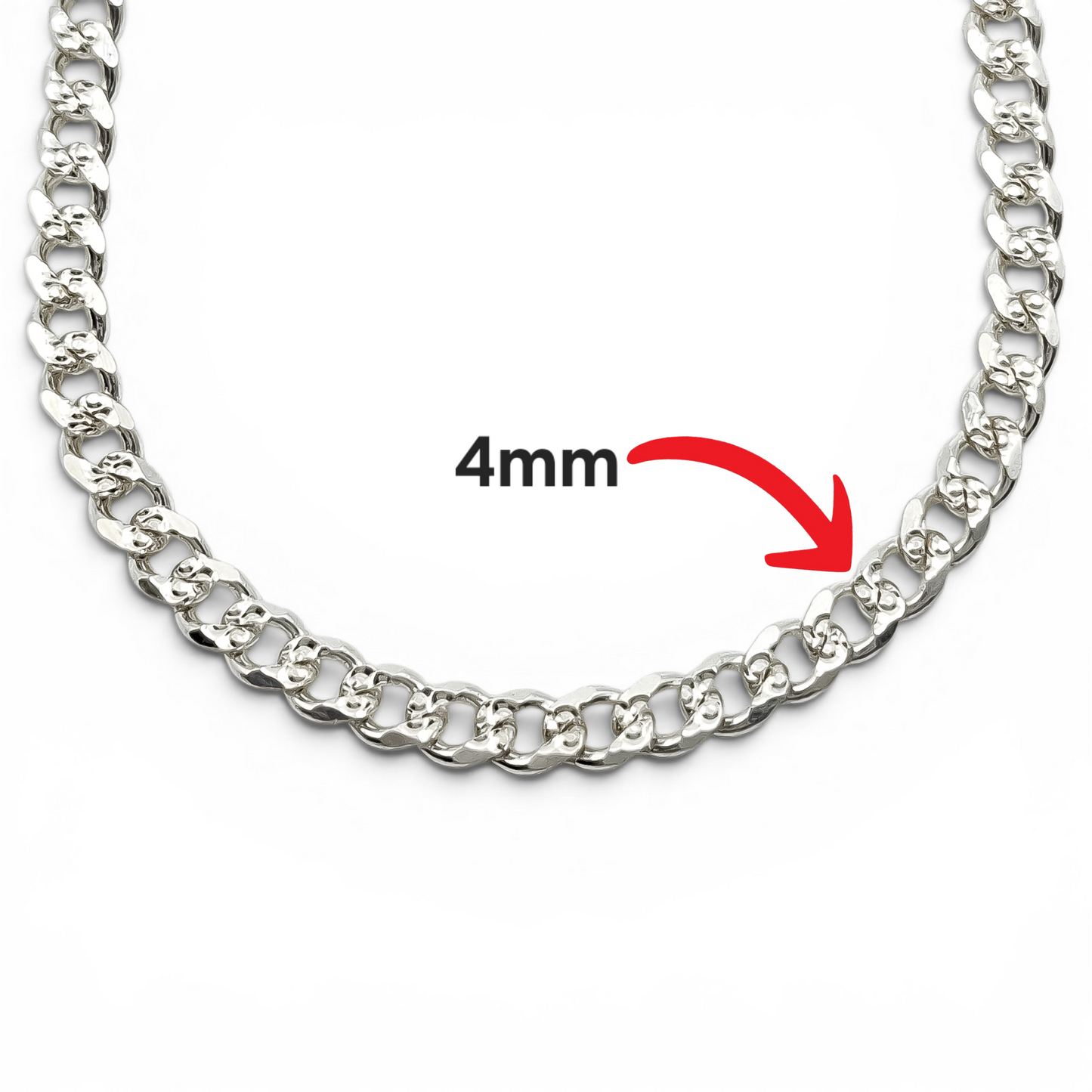 Cadena Cubana Diamantada 4mm Plata Ley 925