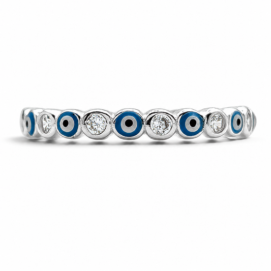 Anillo Ojitos Azules Plata Ley 925
