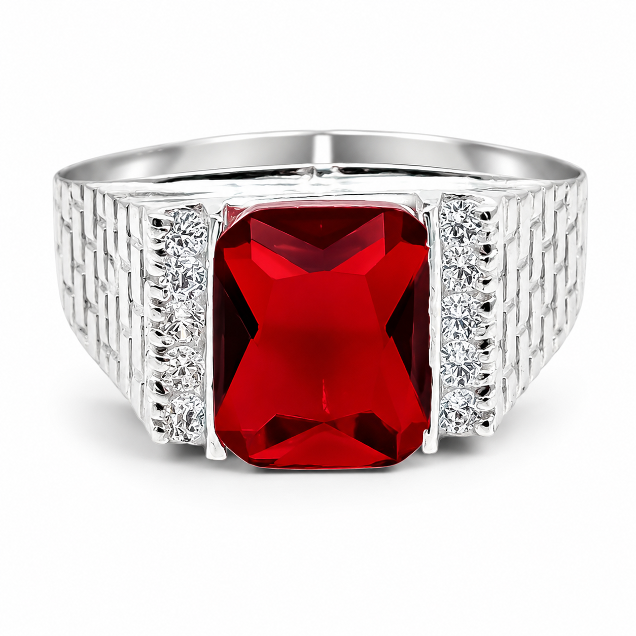 Anillo Cuadro Rojo Plata Ley 925