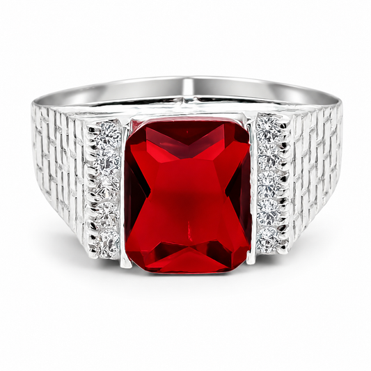 Anillo Cuadro Rojo Plata Ley 925