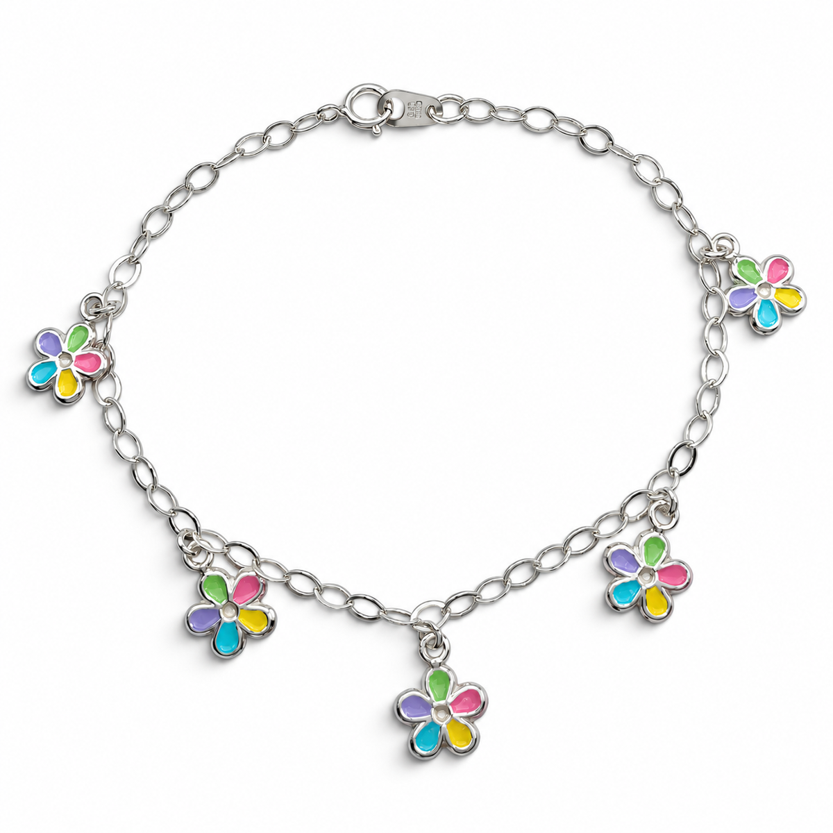 Pulsera Flor Multicolor Plata Ley 925