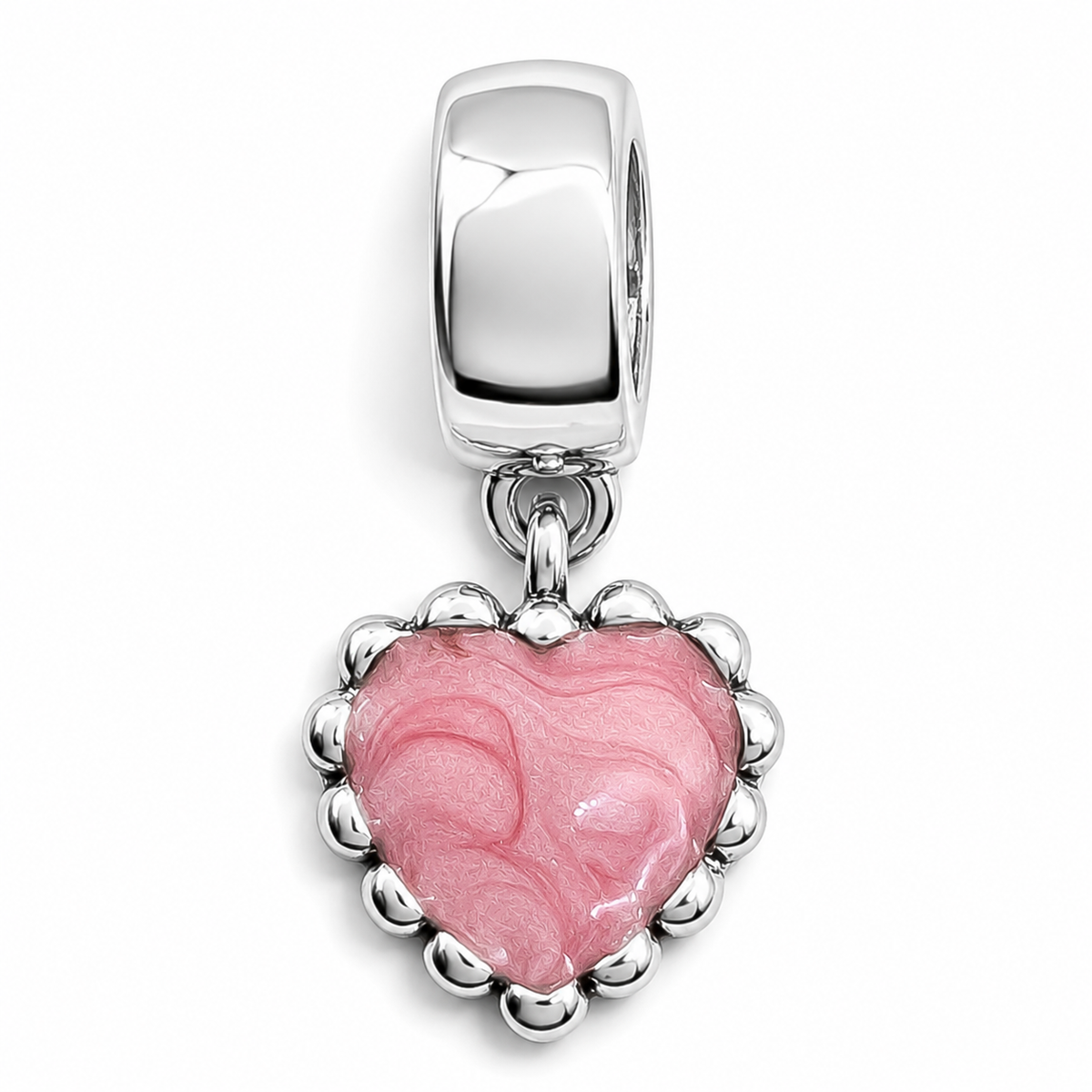 Charm Corazon Rosa Plata Ley 925